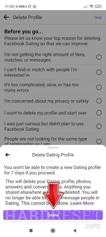 how to delete facebook dating account